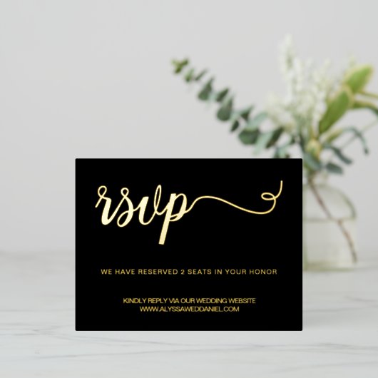 Bruiloft website reactie gereserveerde stoel Scrip Folie Feestdagen Briefkaart (Staand Voorkant)