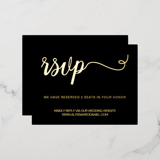 Bruiloft website reactie gereserveerde stoel Scrip Folie Feestdagen Briefkaart (Voorkant / Achterkant)