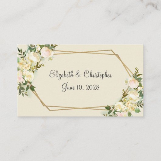 Bruiloft Website Roos Bloemen Goud Lijst Geometris Informatiekaartje (Achterkant)