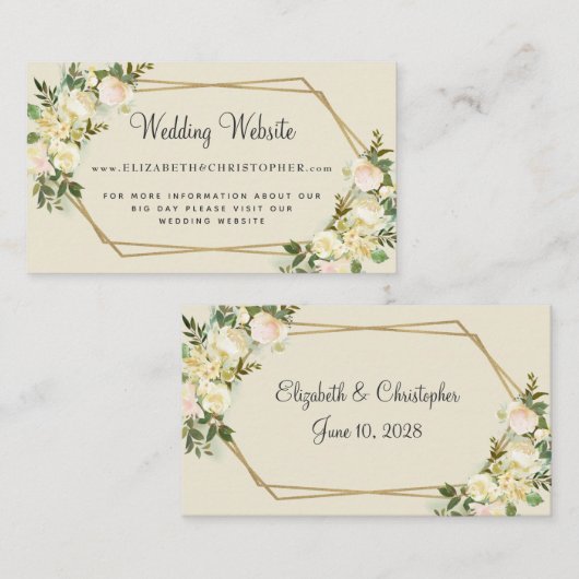 Bruiloft Website Roos Bloemen Goud Lijst Geometris Informatiekaartje (Voorkant / Achterkant)
