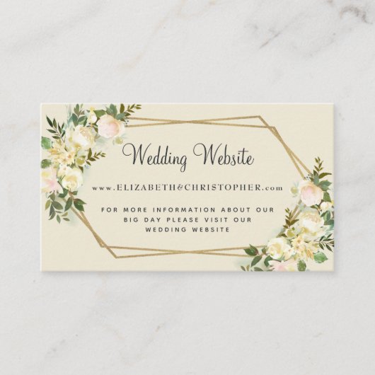 Bruiloft Website Roos Bloemen Goud Lijst Geometris Informatiekaartje (Voorkant)