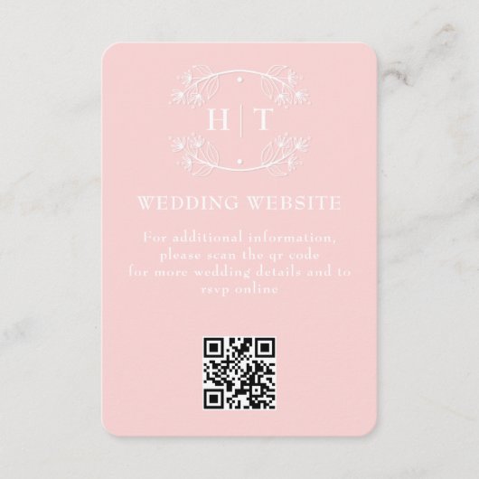 Bruiloft Website Roze Blush Monogram Behuizing Kaa Informatiekaartje (Voorkant)