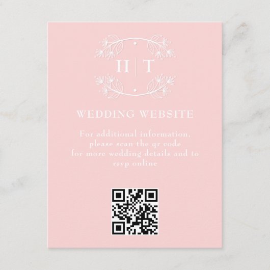 Bruiloft Website Roze Blush Monogram Behuizing Kaa Informatiekaartje (Voorkant)