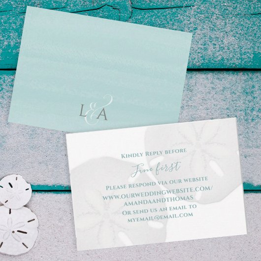 Bruiloft website RSVP van kuststrand zanddollar Kaartje