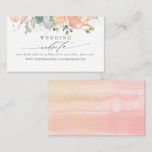 Bruiloft Website Sage en Perzik Bladgroen Visitekaartje (Voorkant / Achterkant)