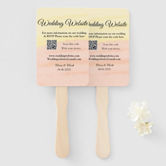 Bruiloft website toevoegen Q R-code scan voeg naam Handwaaier (Voorkant en achterkant)