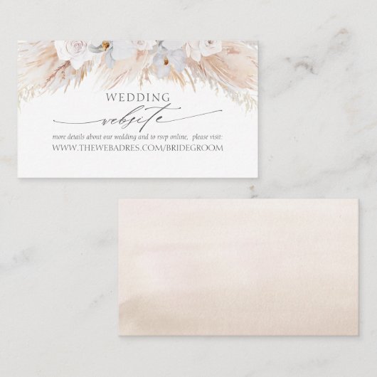 Bruiloft Website Witte Tropische Bloemen & Pampa's Visitekaartje (Voorkant / Achterkant)