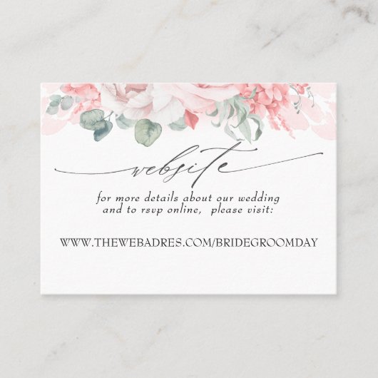 Bruiloft website Zachte roze bloemen Visitekaartje (Voorkant)