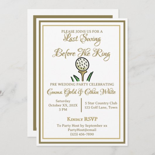 Bruiloft Weekend Activiteit Golf Nodig Goud & Wit  Kaart (Voorkant / Achterkant)