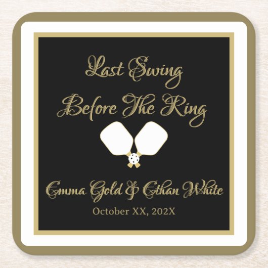 Bruiloft Weekend Activiteit Pickleball Gold & Whit Kartonnen Onderzetters (Voorkant)