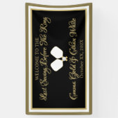 Bruiloft Weekend Activiteit Pickleball Gold & Whit Spandoek (Verticaal)