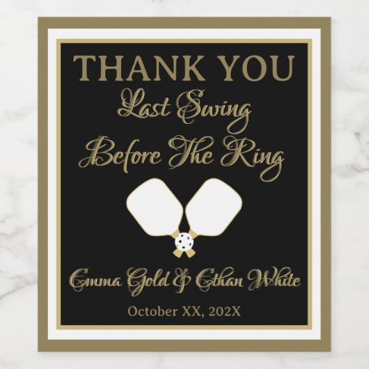 Bruiloft Weekend Activiteit Pickleball Gold & Whit Wijn Etiket (Enkel label)