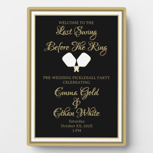 Bruiloft Weekend Activiteit Pickleball Zwart & Gou Fotoplaat (voorkant)
