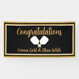 Bruiloft Weekend Activiteit Pickleball Zwart & Gou Spandoek