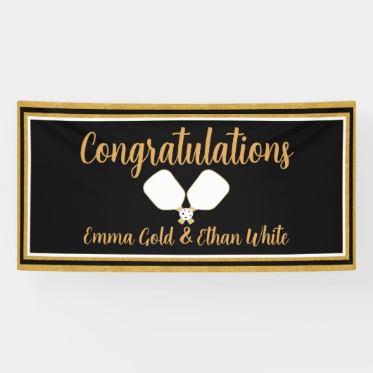 Bruiloft Weekend Activiteit Pickleball Zwart & Gou Spandoek (Horizontaal)