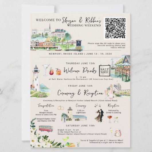 Bruiloft Weekend Route | Newport, RI Kaart (Voorkant)