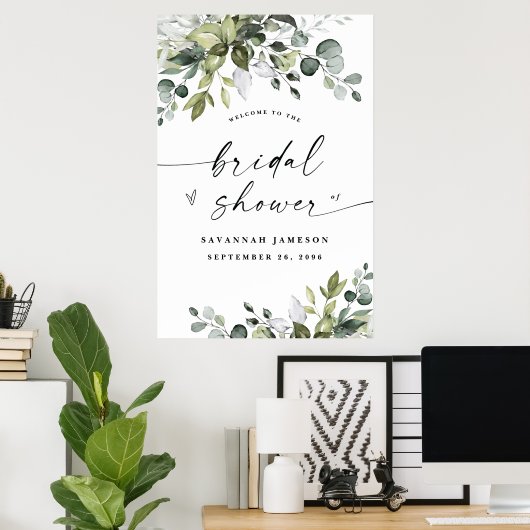 Bruiloft Welcome Bord Greenery Poster 60x90 cm (Thuiskantoor)