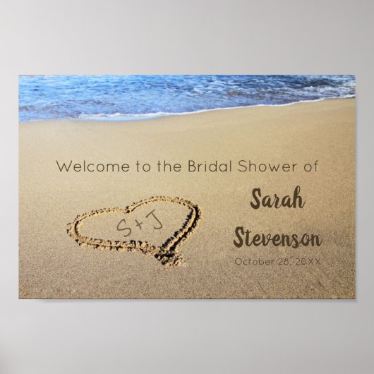 Bruiloft Welcome Bord Hart in Zand Initialen Poster (Voorkant)