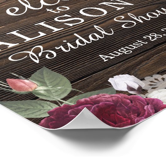 Bruiloft Welcome Bord met Landelijke Bloemen voor  Poster (Hoek)