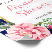Bruiloft Welcome Bord Roze Bloemen Navy Streep Poster (Hoek)
