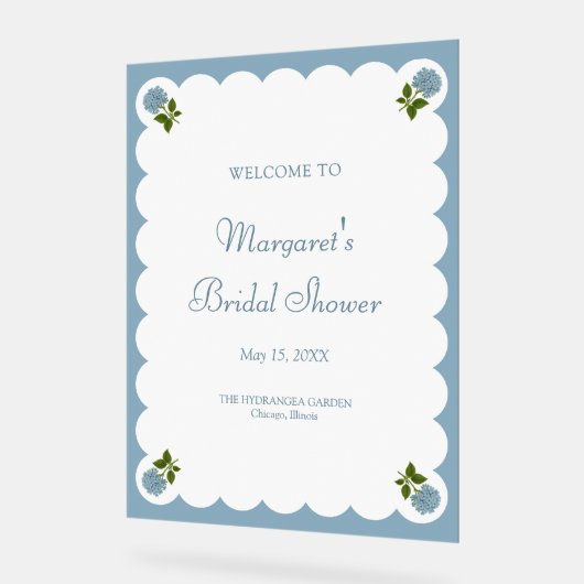 Bruiloft Welcome Bord Stof Blauw Hydrangea (Hoek)