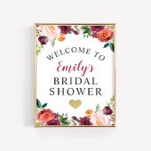 Bruiloft Welcome Roestig Burgundy Herfst Bloemen Poster