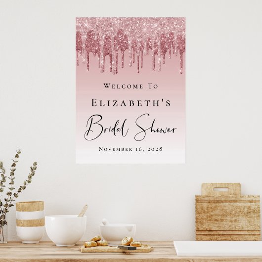 Bruiloft Welcome Roze Roze Goud Glitter Poster (Keuken)