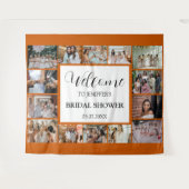 Bruiloft Welcome Script oranje fotocollage  Wandkleed (Voorkant (horizontaal))