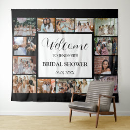 Bruiloft Welcome Script Zwarte Foto Collage Wandkleed