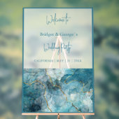 Bruiloft Welkom abstract blauwgroen Blauw Marmer F Acryl Bord (Neutraal)