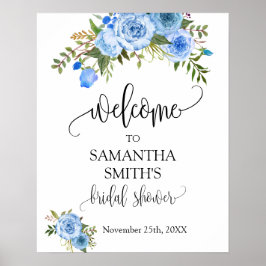 Bruiloft WELKOM Bruidsboeket Blauwe Bloemen Bruilo Poster