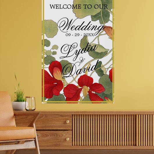 Bruiloft Welkom Elegant Bloemen Sinaasappel Poster (Woonkamer 2)