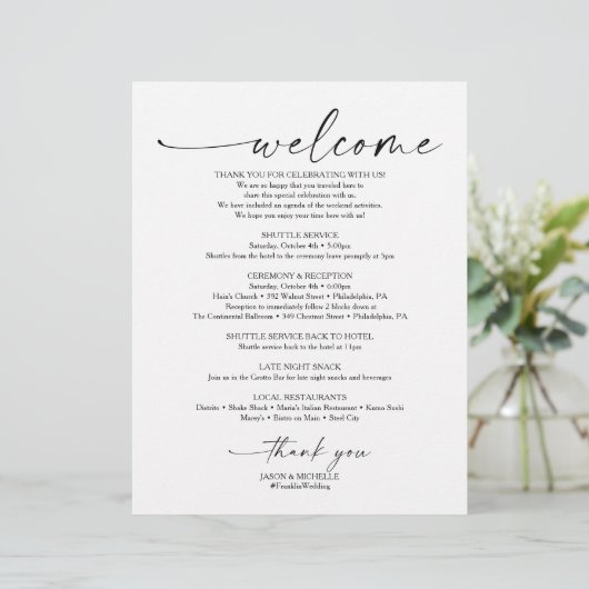 Bruiloft welkom en routebeschrijving brief 8.5 x 1 briefhoofd (Staand voorkant)