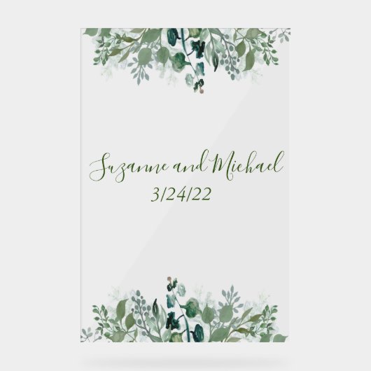 Bruiloft Welkom Foliage laat groen Acryl Bord (Voorkant)