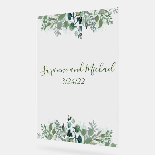 Bruiloft Welkom Foliage laat groen Acryl Bord (Hoek)