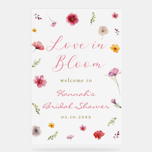 Bruiloft Welkom Love in Bloom Acryl Bord (Voorkant)