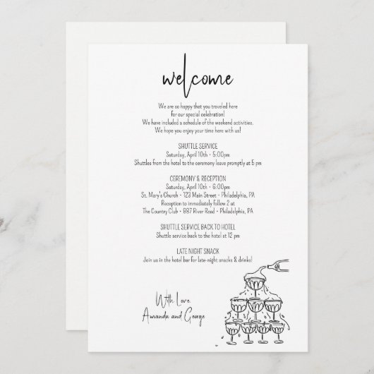 Bruiloft Welkom Route champagne toren Feestdagenkaart (Voorkant / Achterkant)