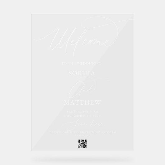 Bruiloft Welkom Script QR Code Sign Acryl Bord (Voorkant)