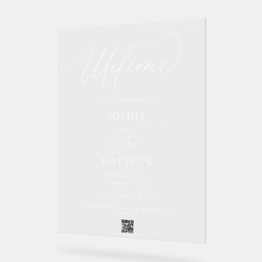 Bruiloft Welkom Script QR Code Sign Acryl Bord (Hoek)