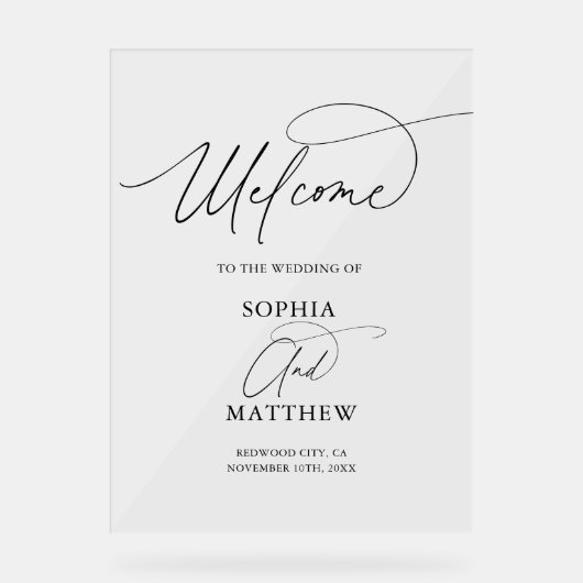 Bruiloft Welkom Script Sign Acryl Bord (Voorkant)