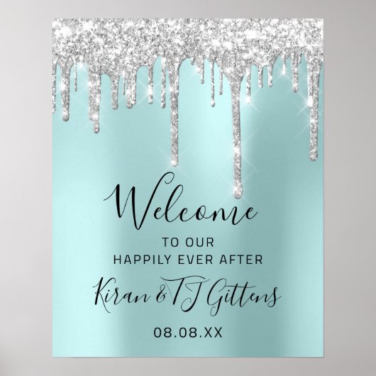 Bruiloft Welkom Zilveren Grijze Drip Event Poster (Voorkant)