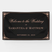 Bruiloft Welkom Zwart Roze Elegant   Spandoek (Horizontaal)