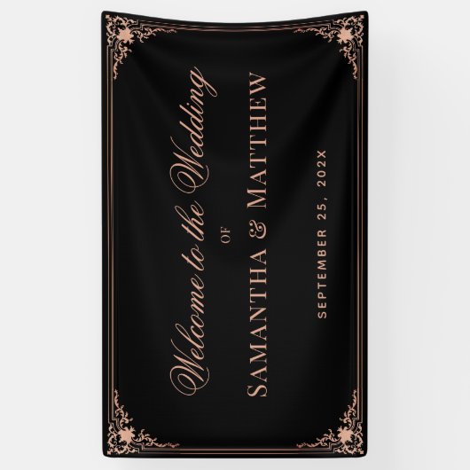 Bruiloft Welkom Zwart Roze Elegant   Spandoek (Verticaal)