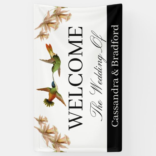 Bruiloft Welkomstbanner | Waterverf kolibries Spandoek (Verticaal)
