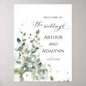 Bruiloft welkomstbord elegant groen en rozen poster (Voorkant)