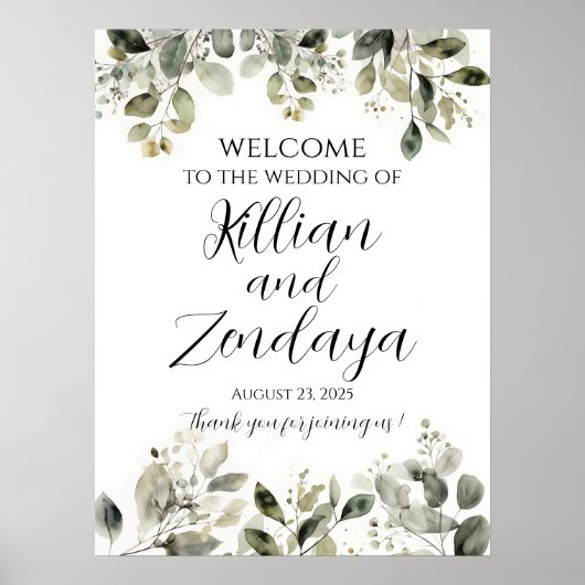 Bruiloft welkomstbord, elegant groen poster (Voorkant)