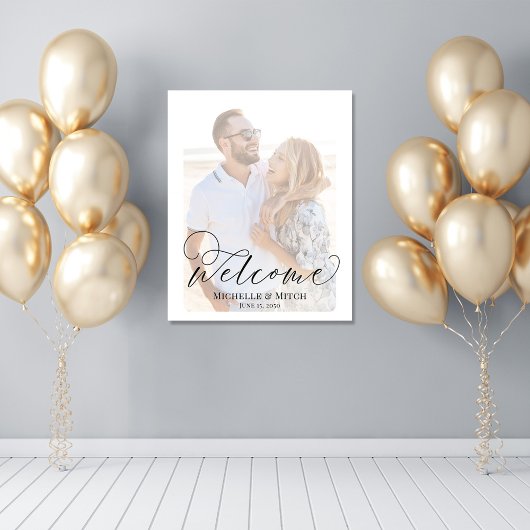 Bruiloft Welkomstbord Elegant Script Foto Poster