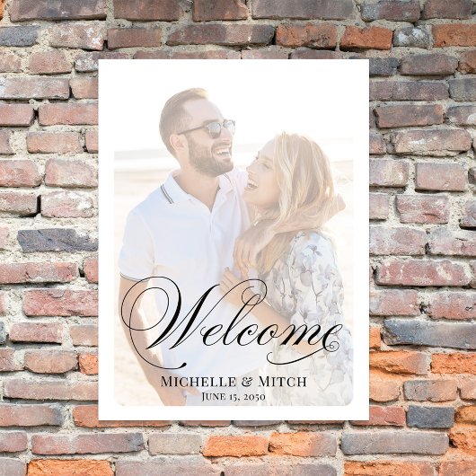 Bruiloft Welkomstbord Elegant Script Foto Poster