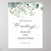 Bruiloft welkomstbord & elegante waterverf groen poster (Voorkant)