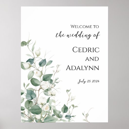 Bruiloft welkomstbord elegante waterverf groen poster (Voorkant)